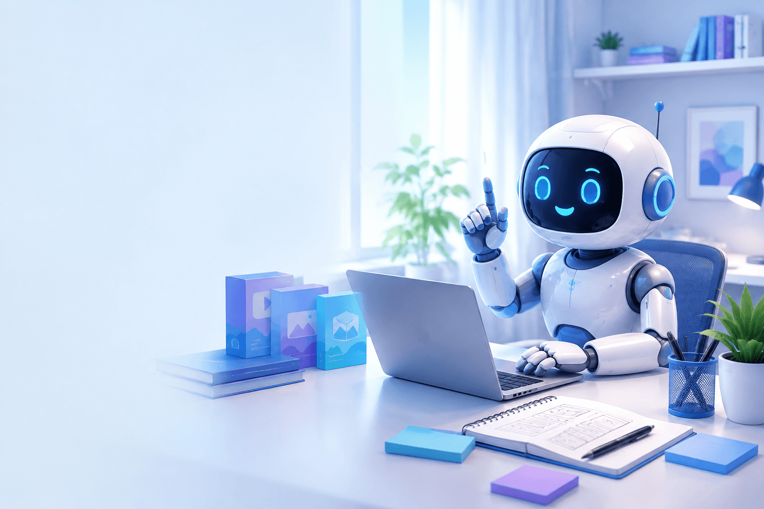 Assistente de inteligência artificial em uma mesa de criação